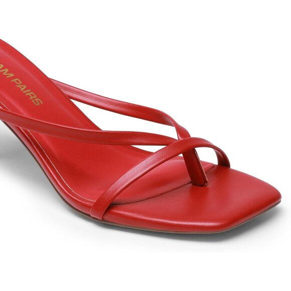 Dream Pairs Women Red Faux Leather Open Square Toe Thong Kitten Heeled Sandals - Picture 5 of 7